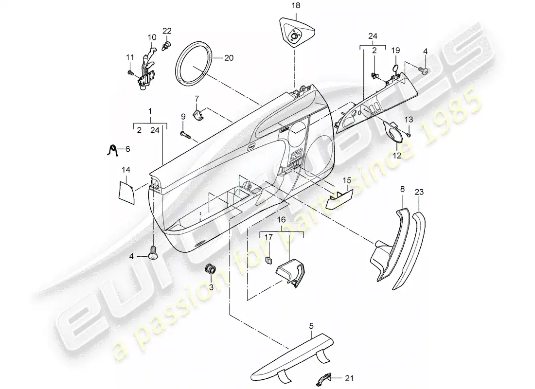 porsche 2008 (997-1 gt3) panel de la puerta diagrama de piezas