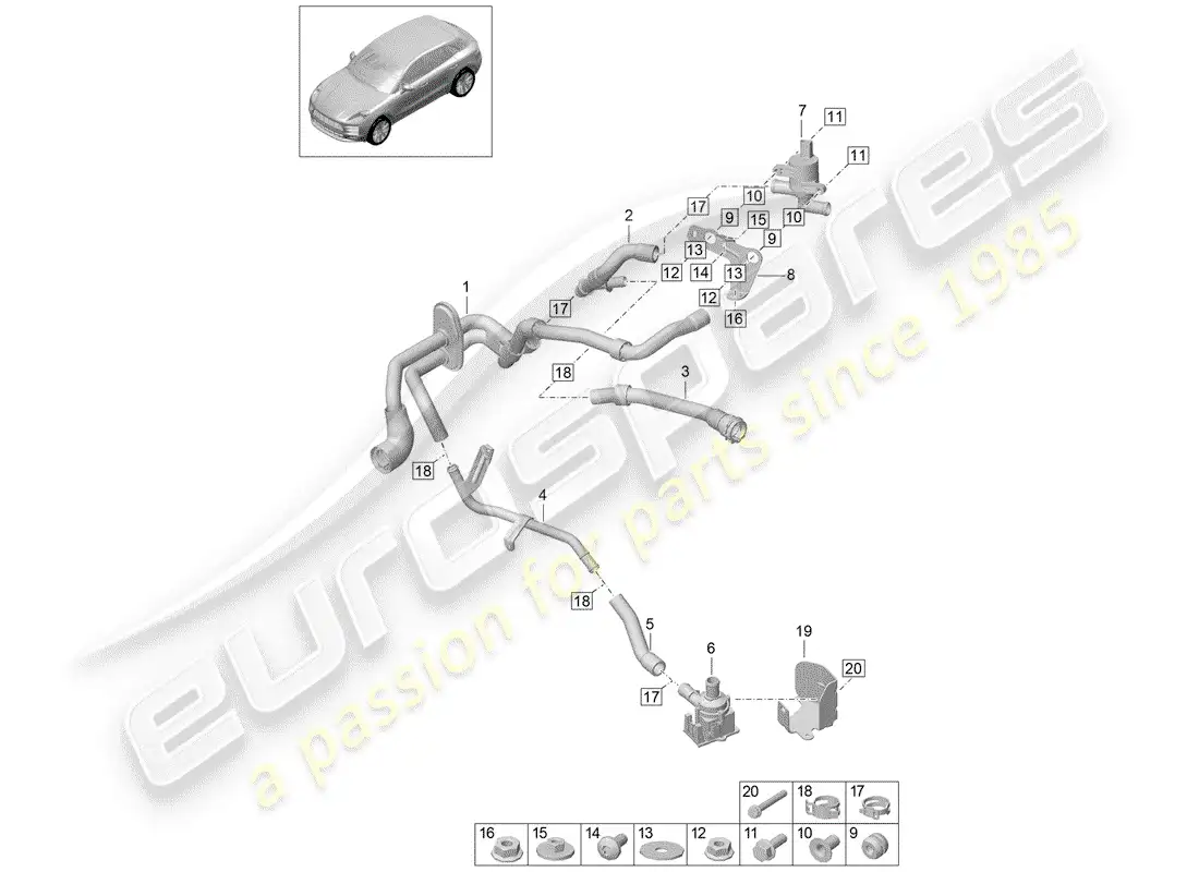 porsche 2019 (macan) calentador diagrama de piezas