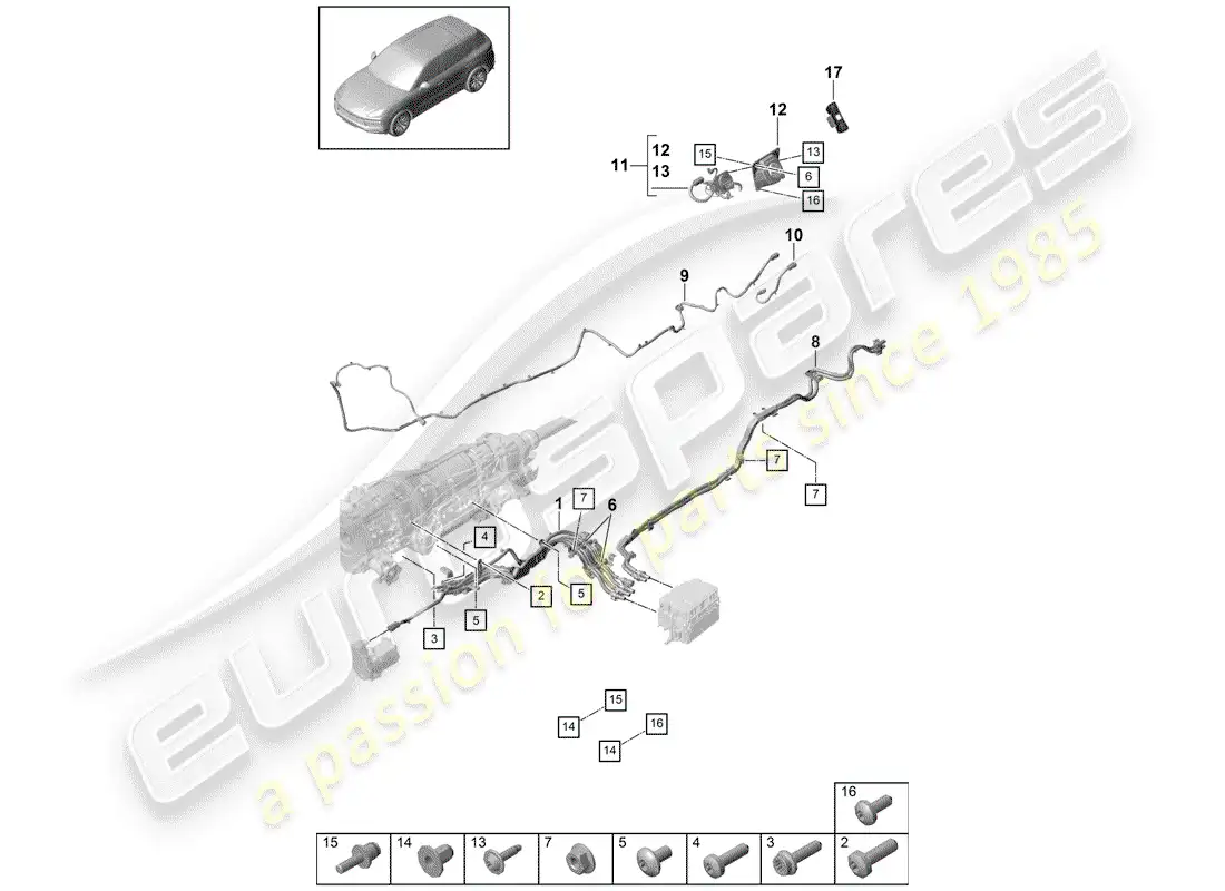 porsche 2018 (cayenne e3 9ya/9yb) cableando arneses diagrama de piezas