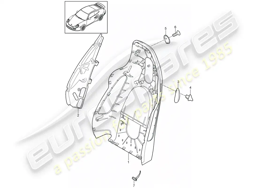 porsche 2013 (997-2 turbo / gt2 rs) carcasa del respaldo diagrama de piezas