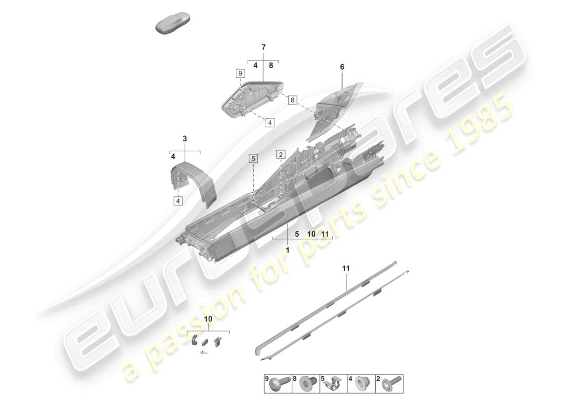 porsche 2022 (992-1 gt3/rs/st) consola central diagrama de piezas