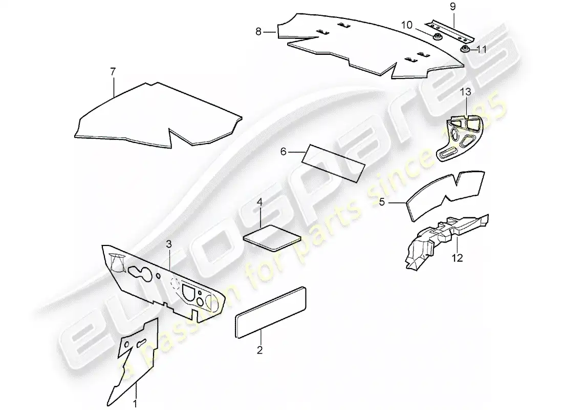 porsche 2004 (996) carcasa del cuerpo - absorbentes de sonido diagrama de piezas