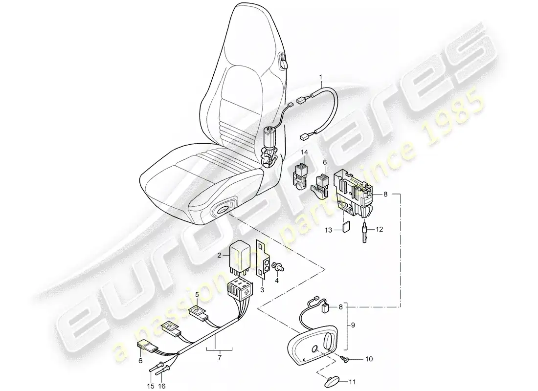 porsche 2004 (996) mazos de cables - interruptor - asiento estándar - asiento deportivo diagrama de piezas