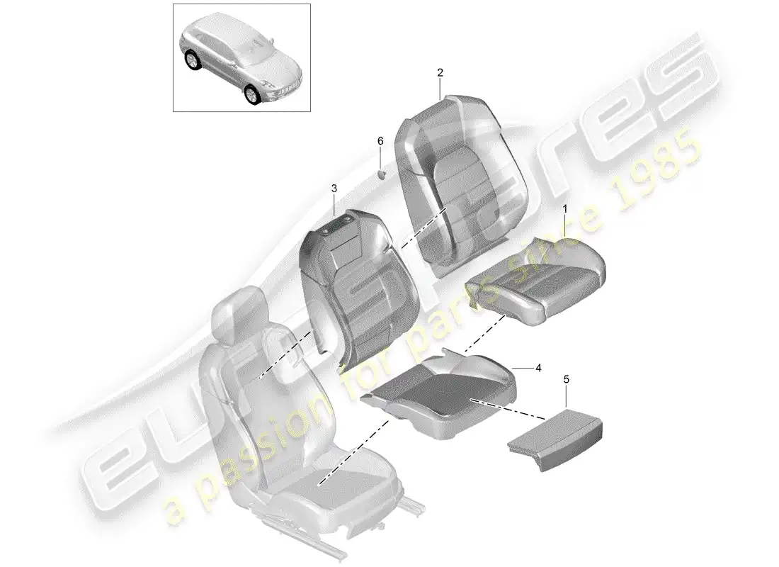 porsche 2016 (macan) cubierta del respaldo diagrama de piezas