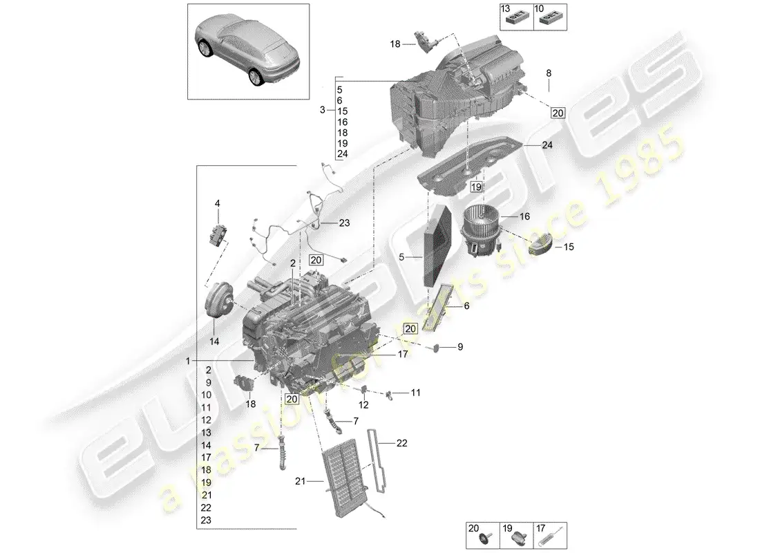 porsche 2019 (macan) aire acondicionado diagrama de piezas