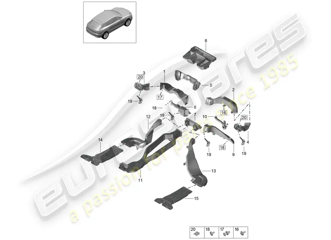 porsche 2019 (macan) ducto de aire diagrama de piezas