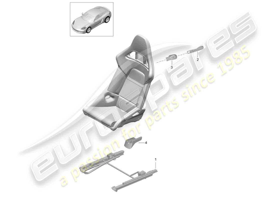 porsche 2023 (718 cayman) asiento de cubo plegable (completo) ya no disponible diagrama de piezas