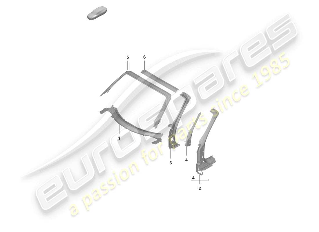 porsche 2023 (992-1 turbo / s) diagrama de piezas del pilar a del alerón trasero del cabriolet