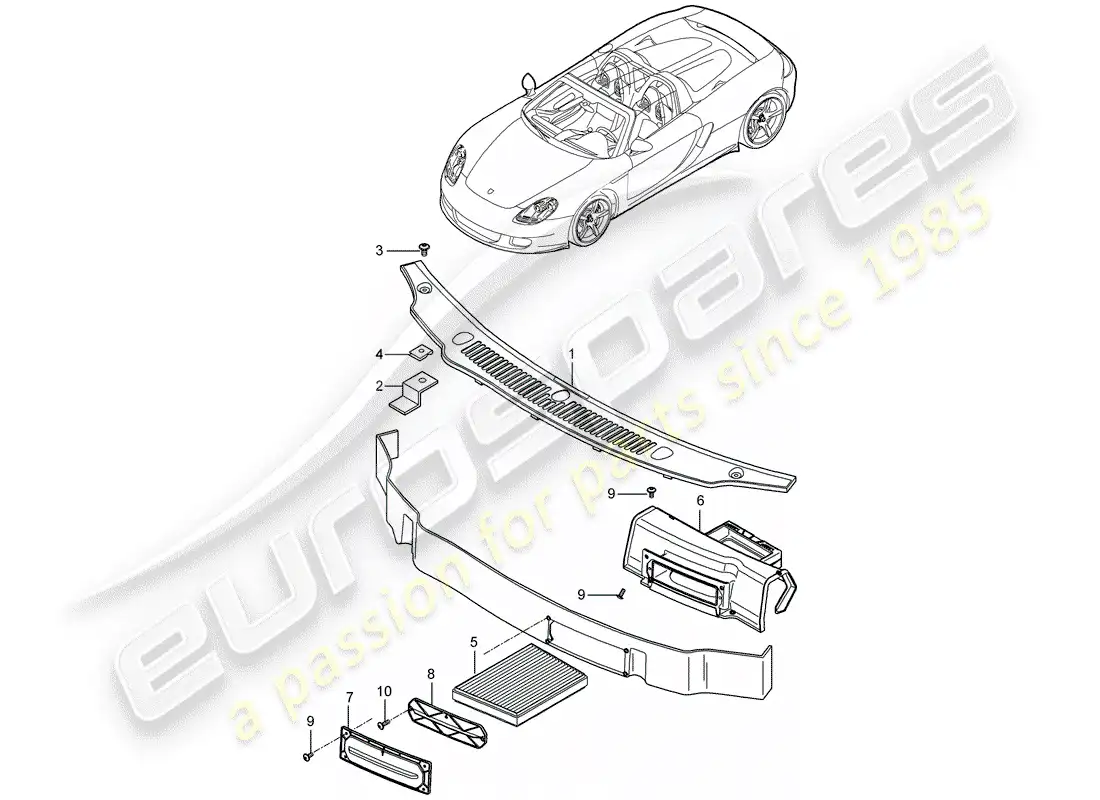 porsche 2005 (carrera gt) tapa - caja de agua - filtro de partículas diagrama de piezas