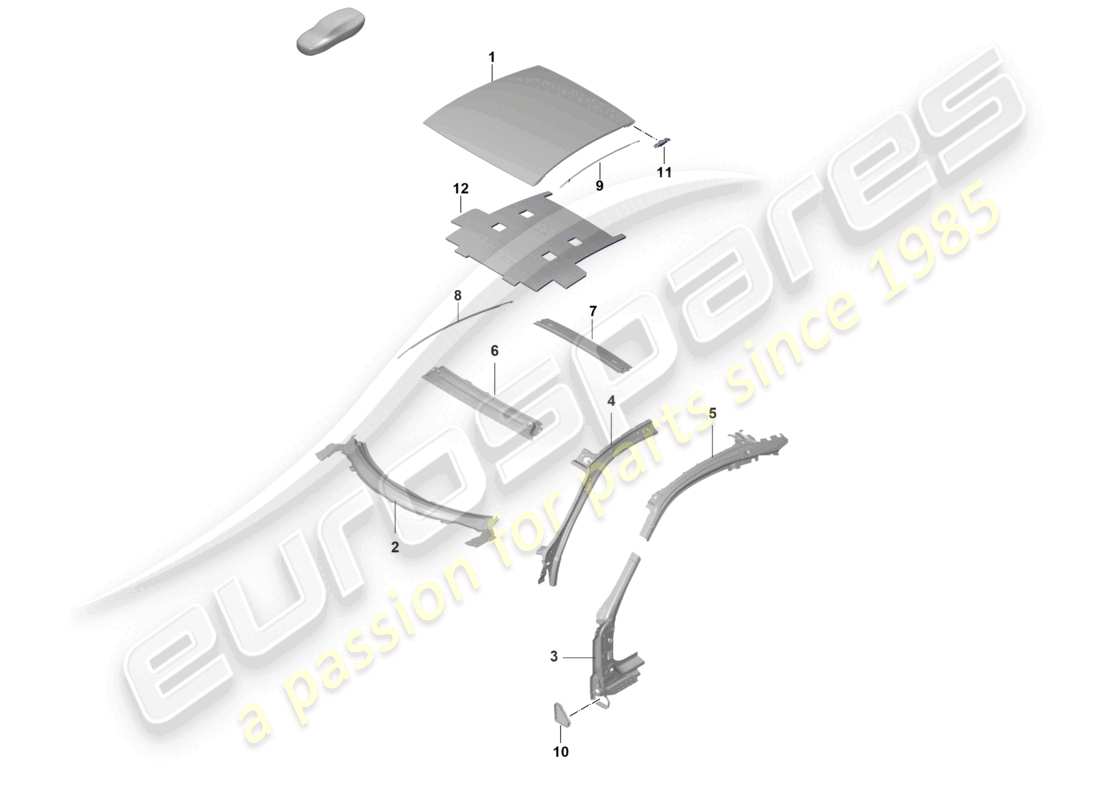 porsche 2023 (992-1 gt3/rs/st) pilar a del techo diagrama de piezas