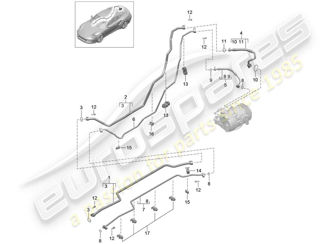 porsche 991 turbo (2018) diagrama de piezas del circuito refrigerante