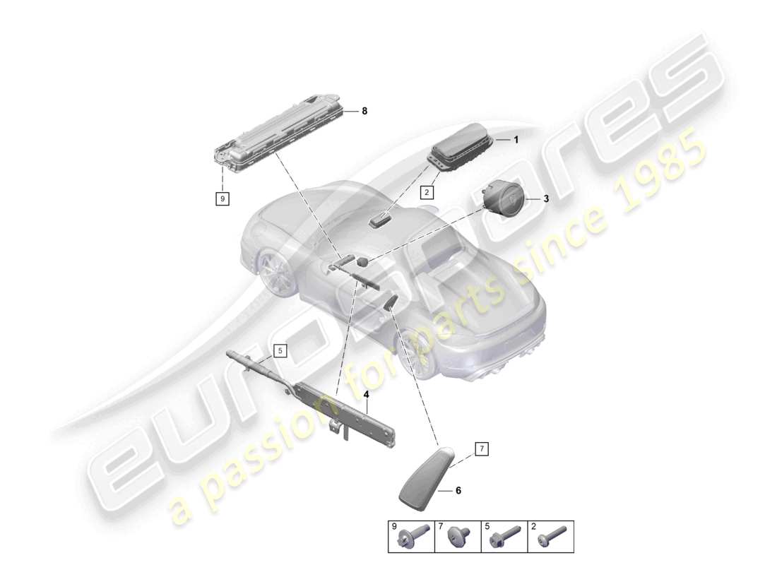 porsche 2023 (718 boxster spyder) diagrama de piezas del airbag