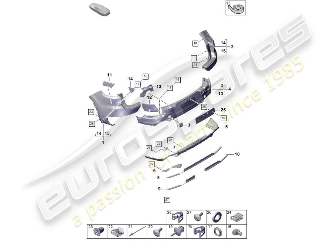 porsche 2025 (cayenne e3 pa) parachoques trasero coupé diagrama de piezas
