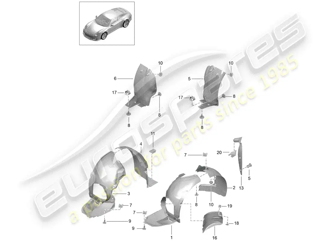 porsche 2014 (991-1 r/gt3/rs) protector de timonera diagrama de piezas