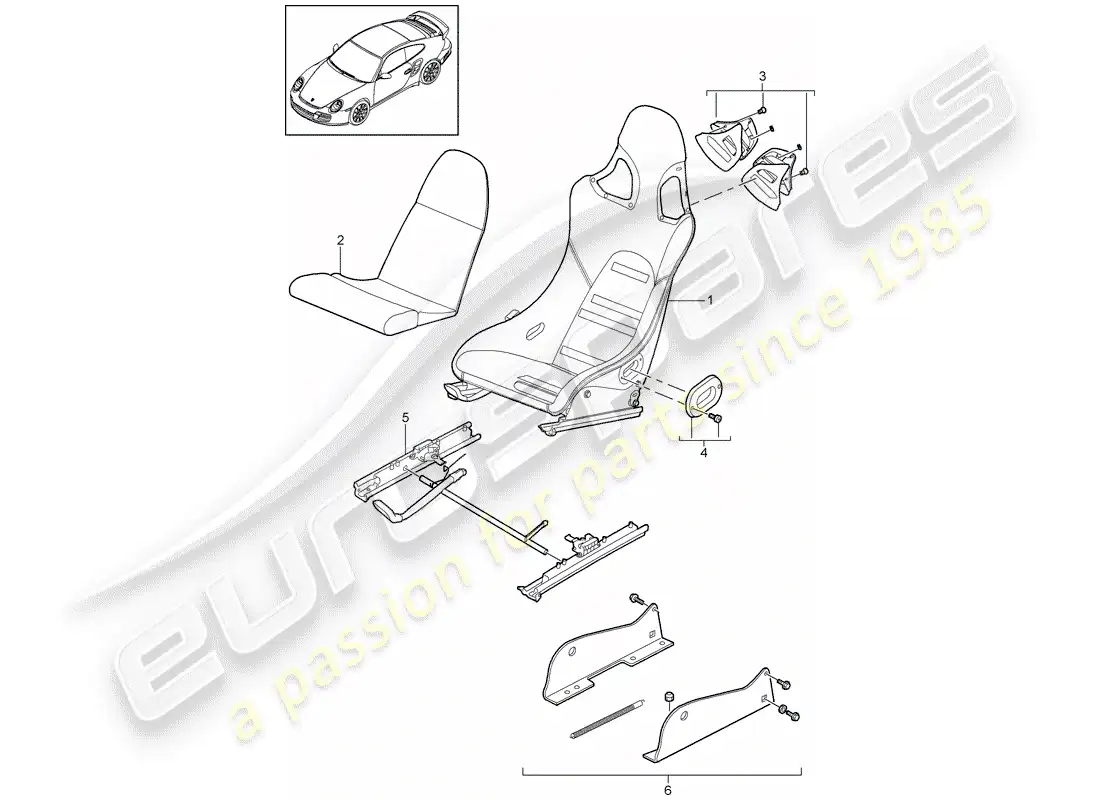 porsche 2011 (997-2 turbo / gt2 rs) diagrama de piezas de seat