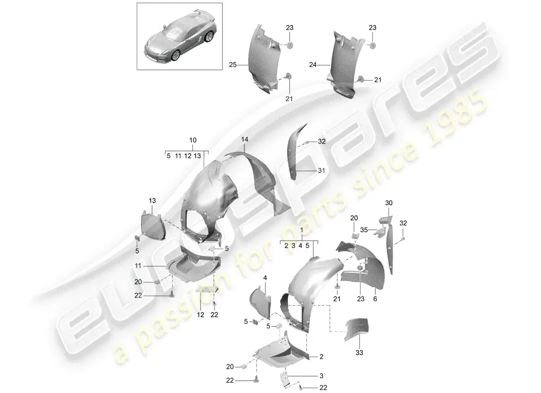 porsche 2016 (981 cayman gt4) diagrama de piezas de trims