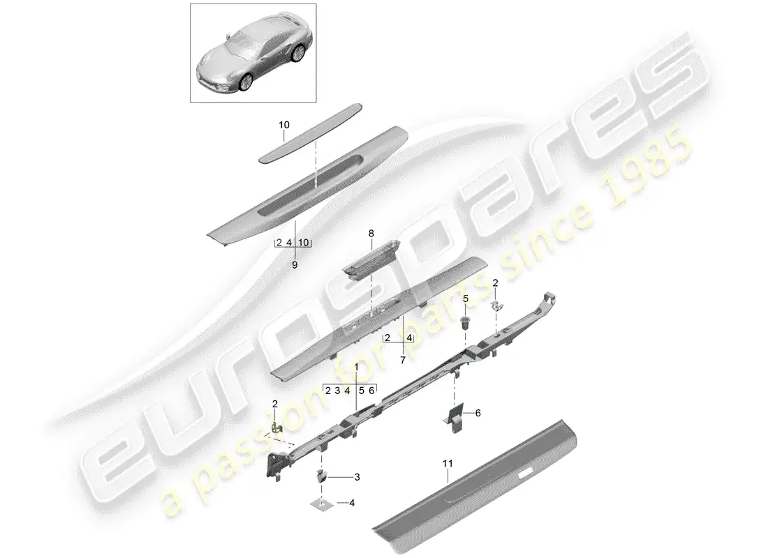 porsche 2019 (991-2 turbo) recubrimiento diagrama de piezas