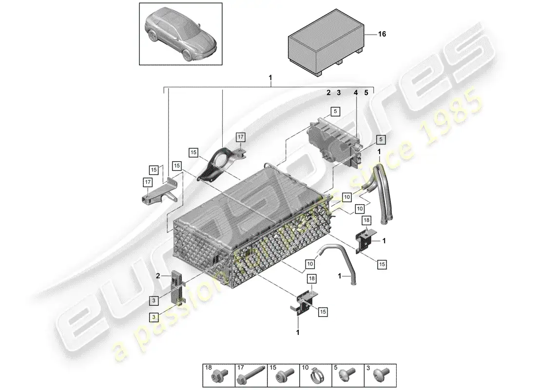 porsche 2018 (cayenne e3 9ya/9yb) batería híbrida diagrama de piezas