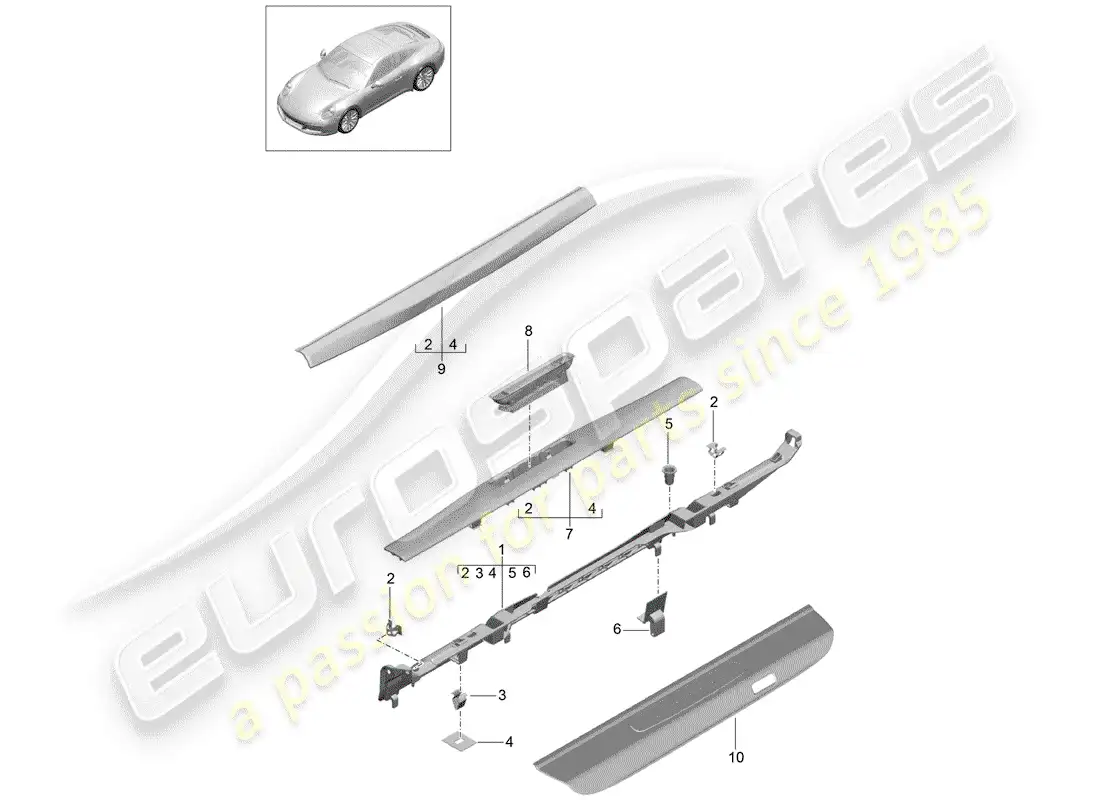 porsche 2019 (991-2) recubrimiento diagrama de piezas
