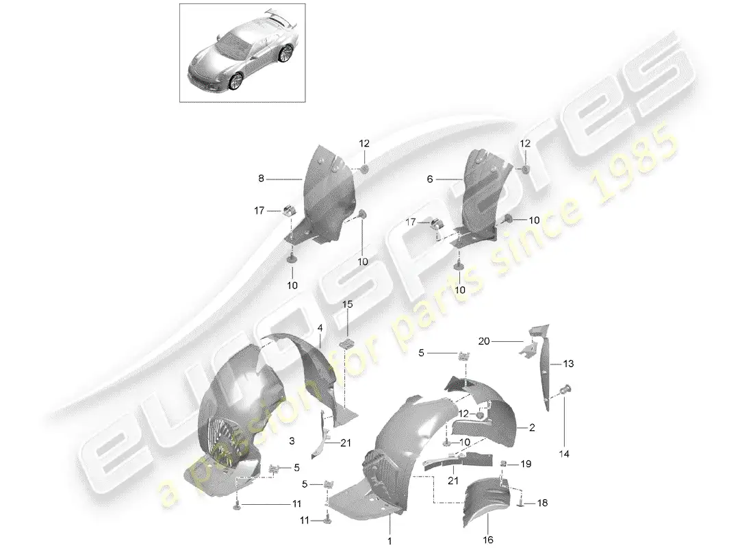 porsche 2014 (991-1 r/gt3/rs) protector de timonera diagrama de piezas