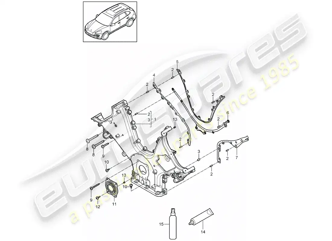 porsche 2013 (cayenne e2 92a) tapa para cadena de distribución diagrama de piezas