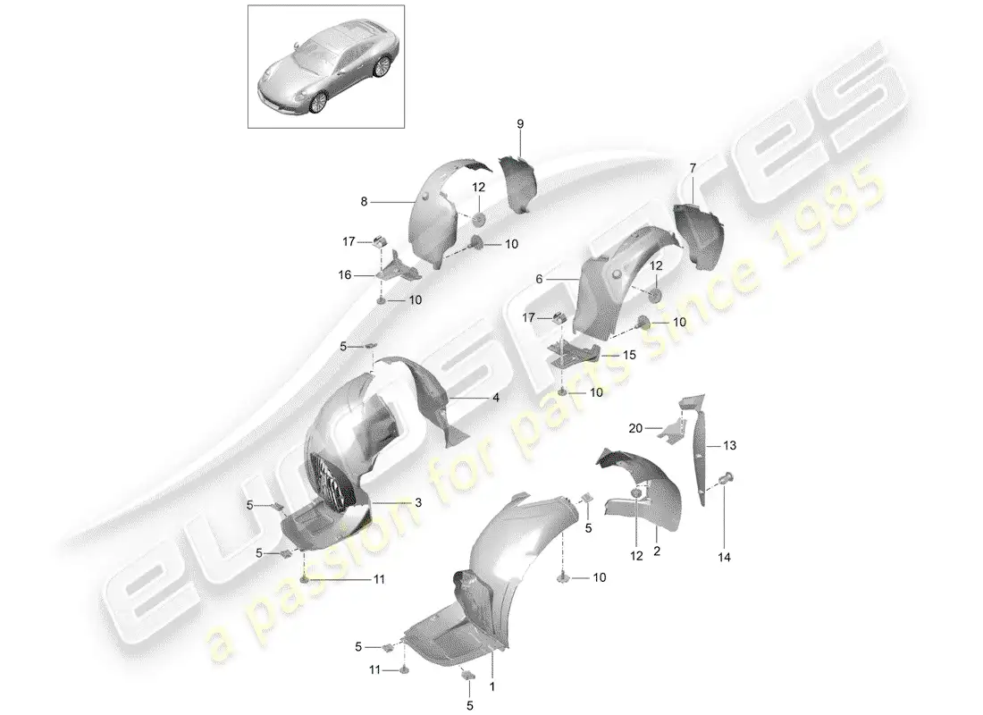 porsche 2020 (991-2) protector de timonera diagrama de piezas