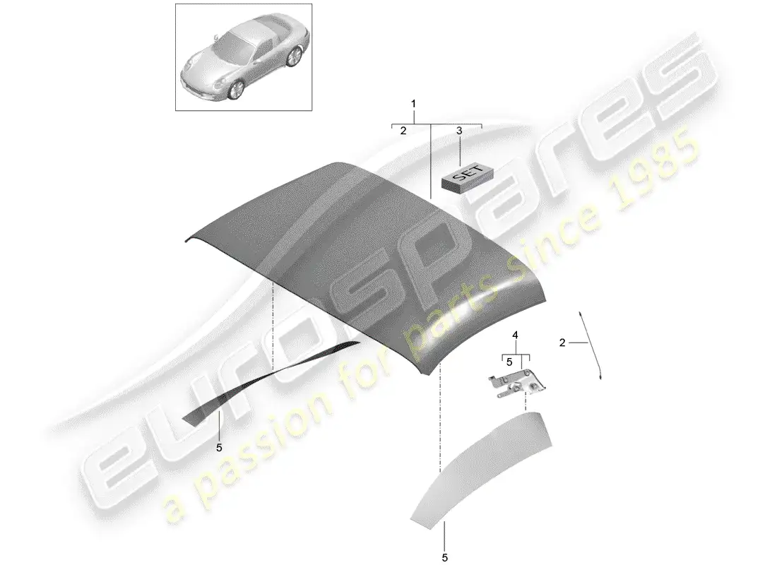 porsche 2012 (991-1) cubierta de capota convertible diagrama de piezas