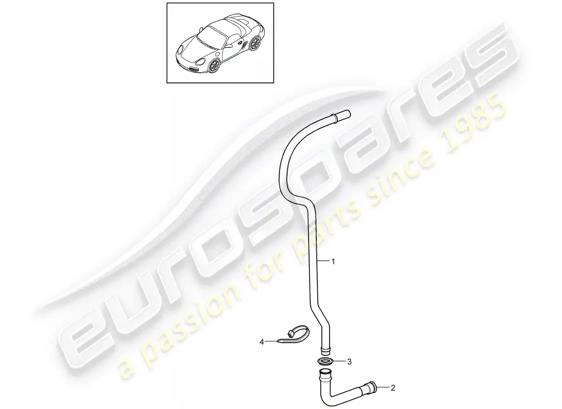 porsche 2011 (987 boxster) tubo de drenaje de agua diagrama de piezas