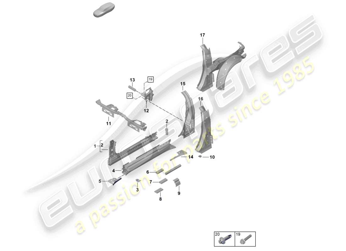 porsche 2024 (992-2) diagrama de piezas del panel lateral interior del umbral, pilar b interior