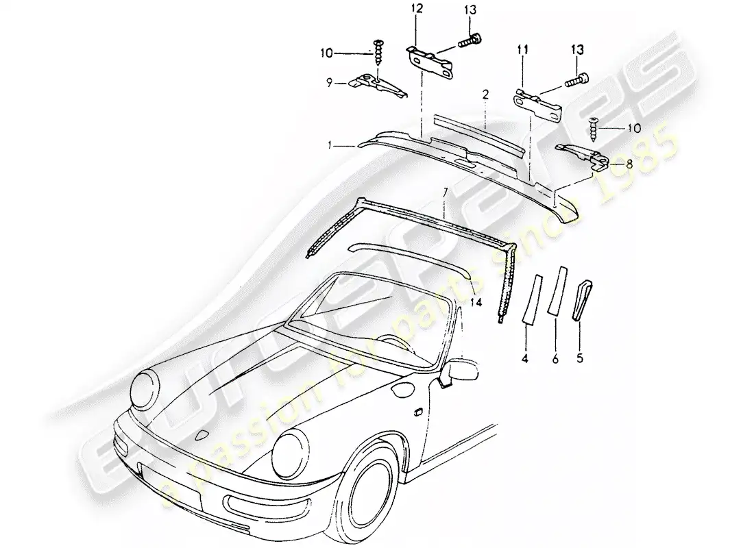porsche 1994 (964) marco del parabrisas - accesorios diagrama de piezas
