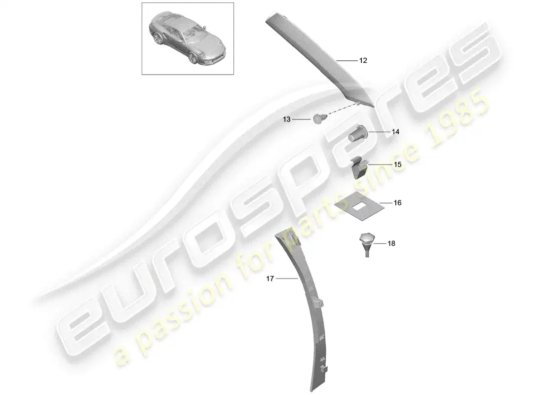 porsche 2014 (991-1 turbo) un pilar diagrama de piezas