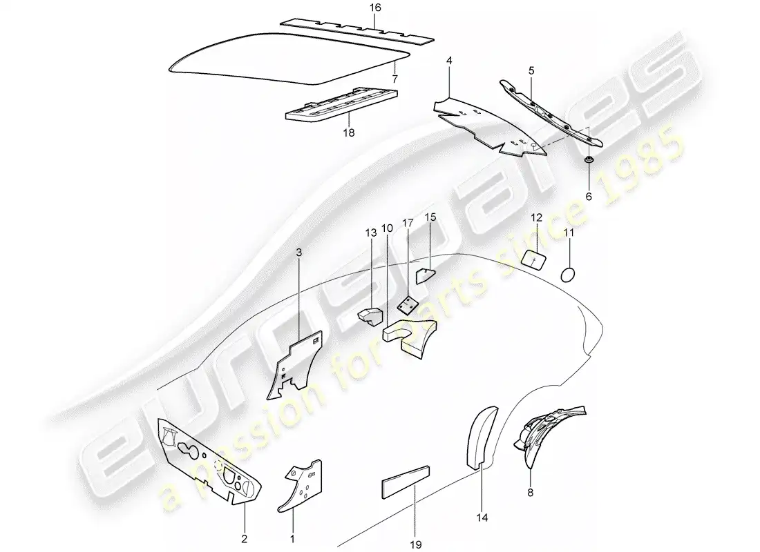 porsche 2010 (997-2 gt3) carrocería diagrama de piezas