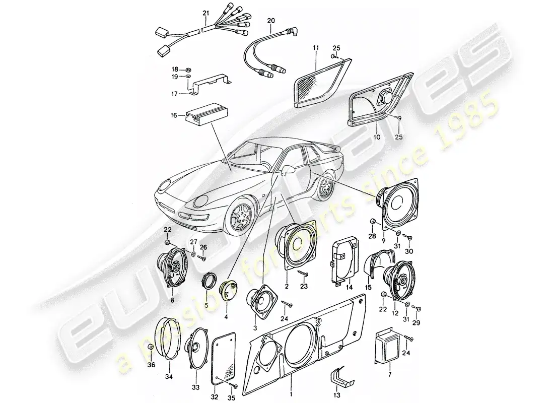 porsche 1992 (968) altavoz - sistema de sonido - amplificador - d >> - mj 1993 diagrama de piezas