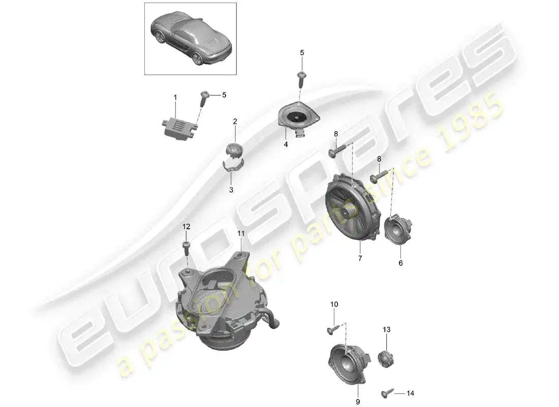 porsche 2013 (981 boxster) altoparlante diagrama de piezas