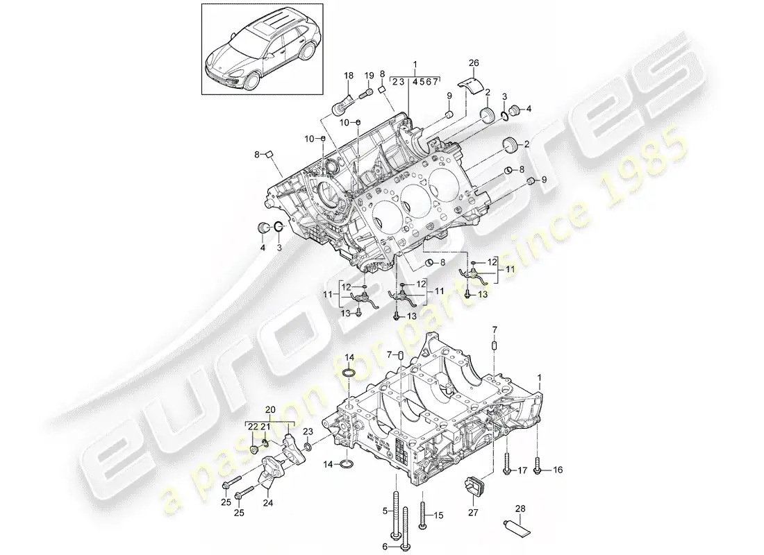 porsche 2013 (cayenne e2 92a) crankcase diagrama de piezas