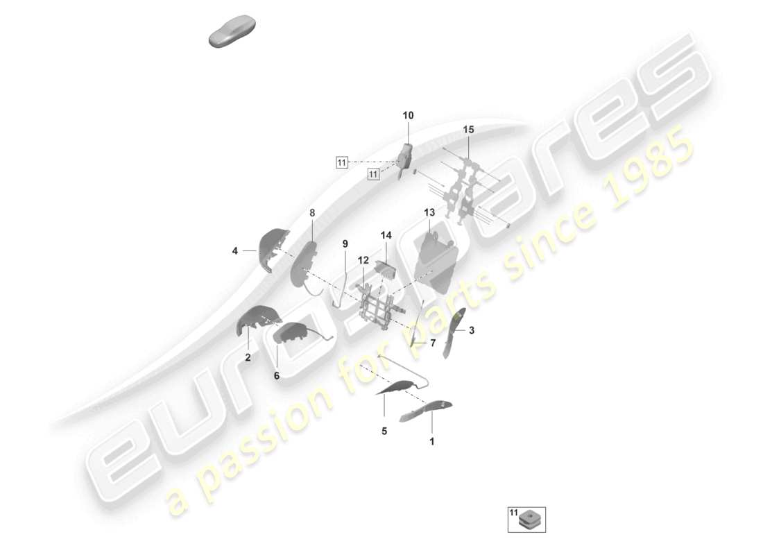 porsche 2022 (panamera 971-2) componentes neumáticos para asientos para vehículos con ajuste eléctrico del asiento 14-way para modelos con asientos ajustables eléctricamente 18-way diagrama de piezas