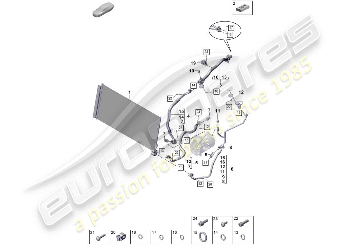 porsche 2026 (panamera 976) sistema de calefacción y aire acondicionado v8 para vehículos con circuito de refrigerante de propulsión híbrida diagrama de piezas