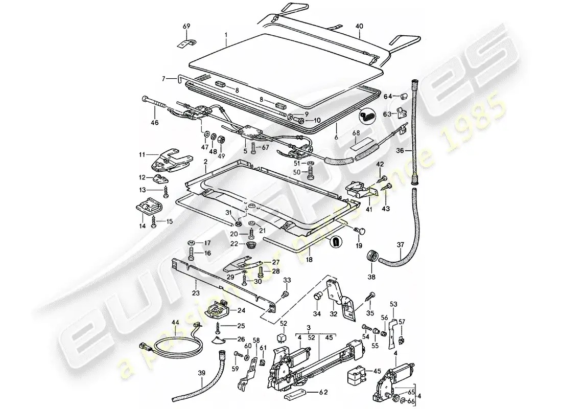 porsche 1985 (924) techo elevable - d - mj 1984>> diagrama de piezas