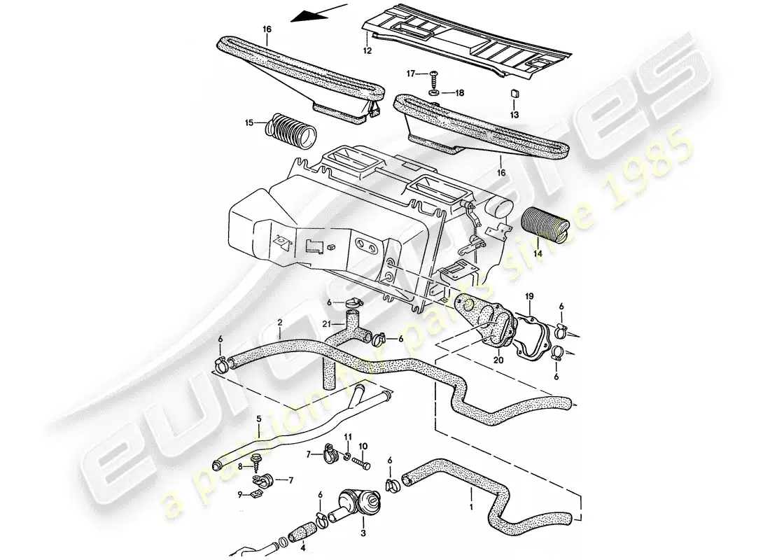 porsche 1994 (928) aire acondicionado automatico - mangueras - boquillas de calentamiento diagrama de piezas