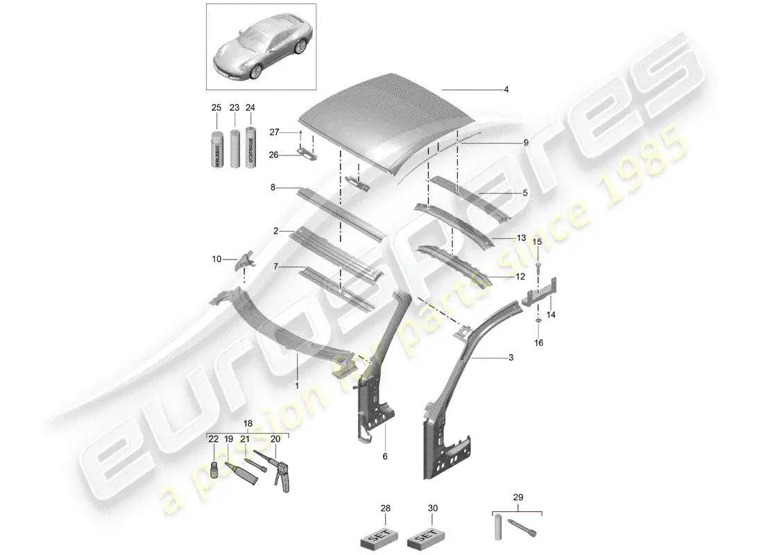 porsche 2020 (991-2) capucha diagrama de piezas
