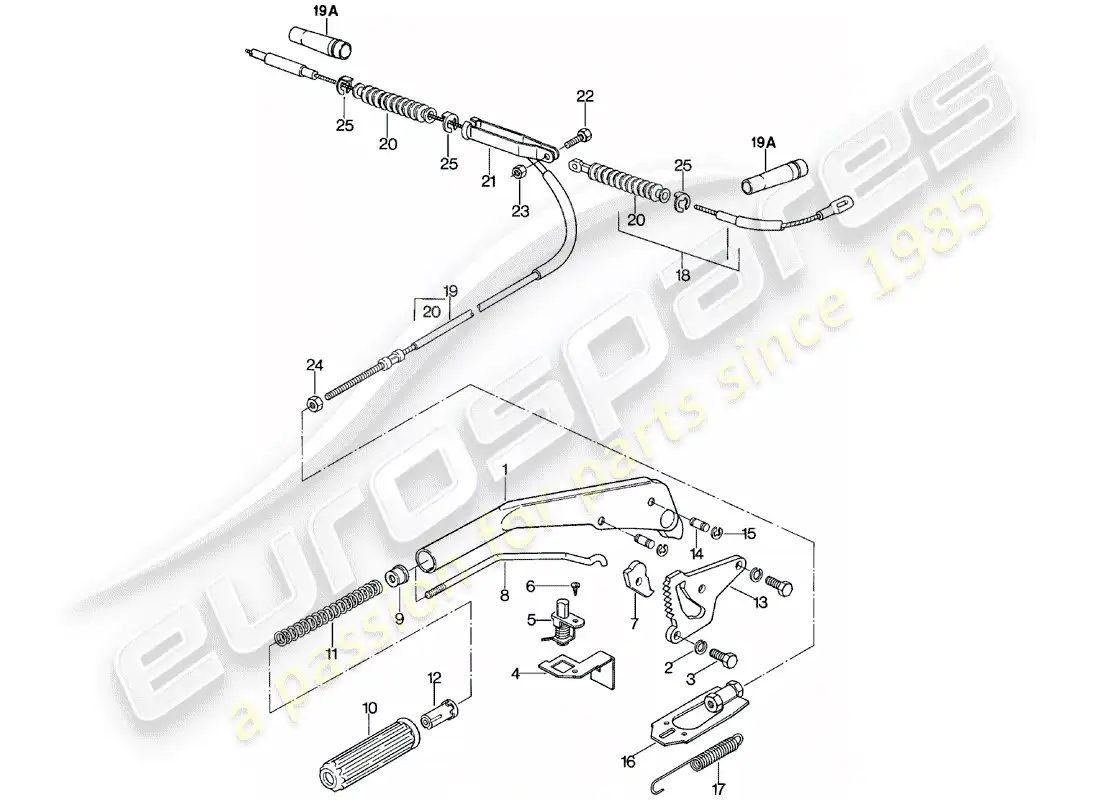 porsche 1985 (924) palanca de freno de mano diagrama de piezas