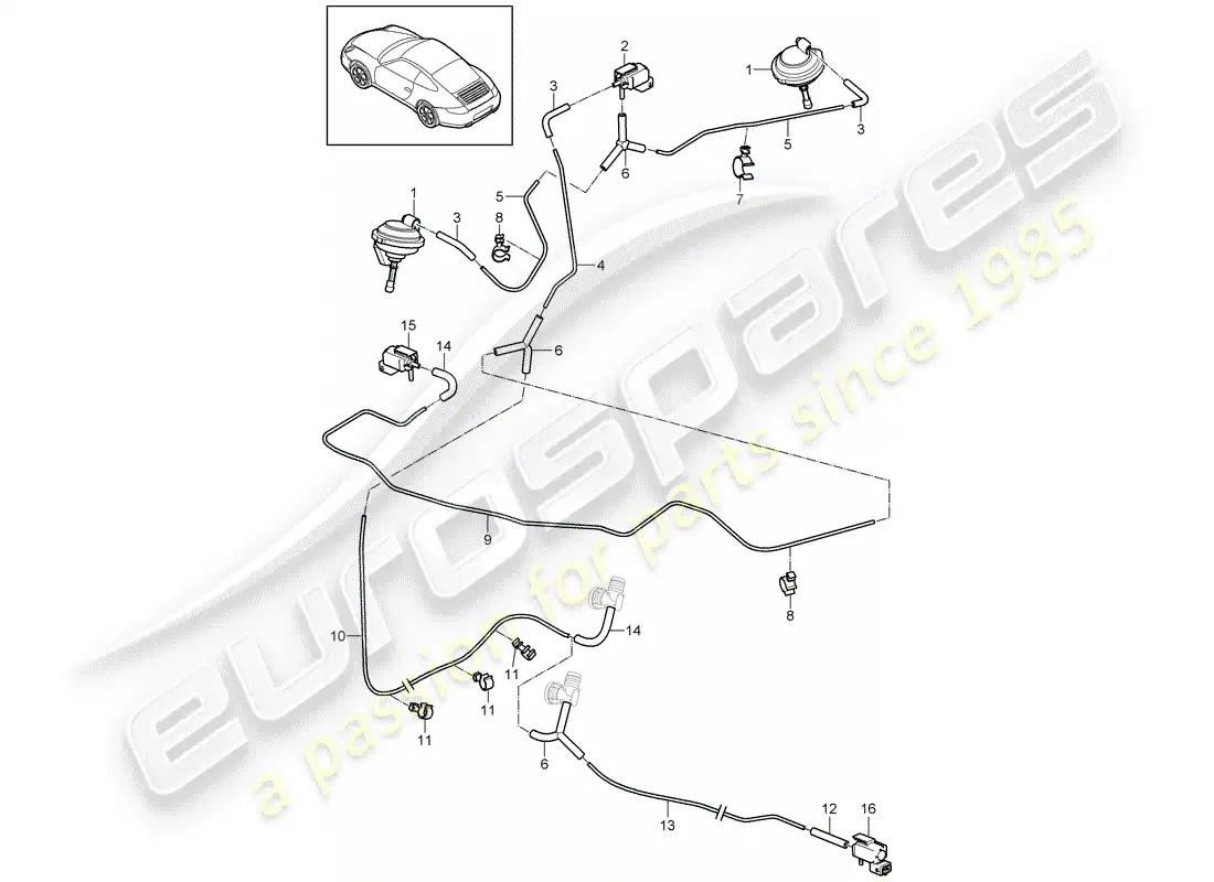 porsche 2010 (997-2) sistema de vacío diagrama de piezas