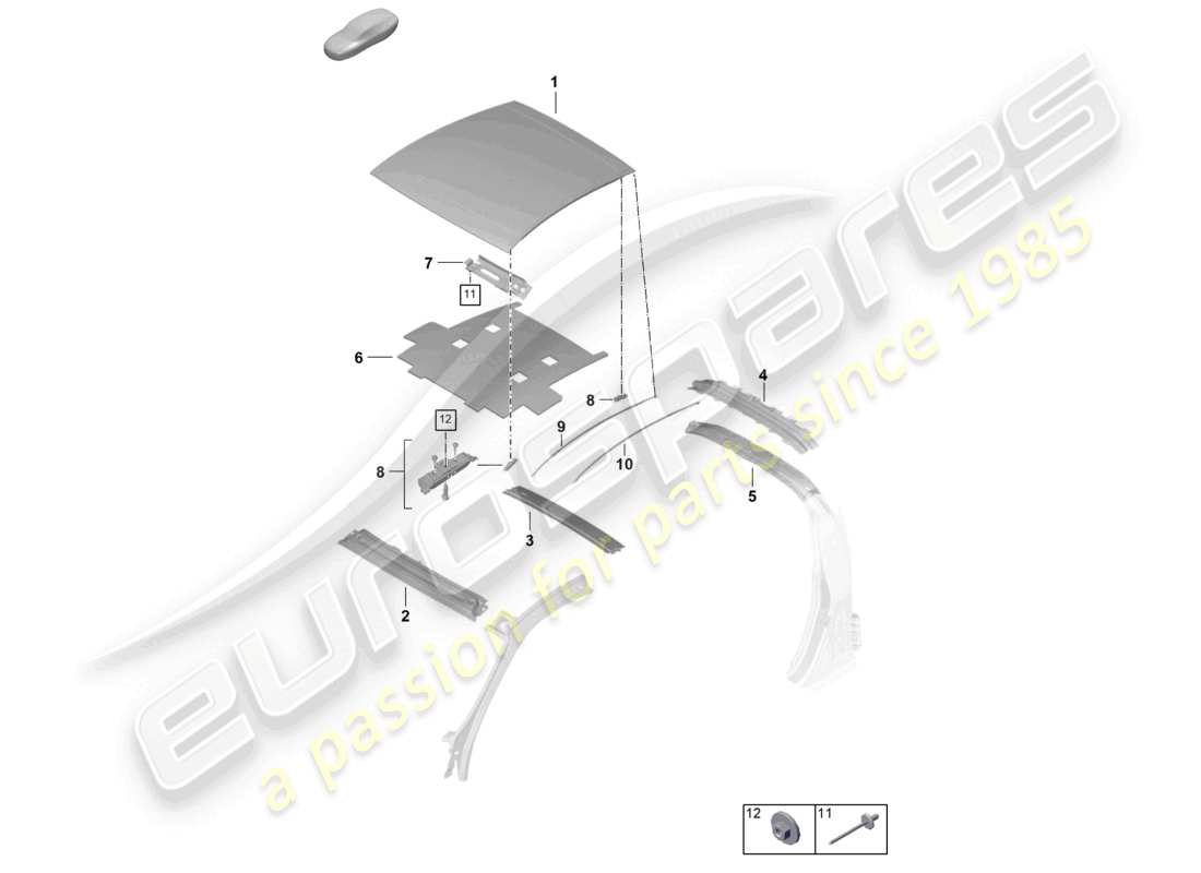 porsche 2024 (992-2) diagrama de piezas del travesaño del techo coupé targa