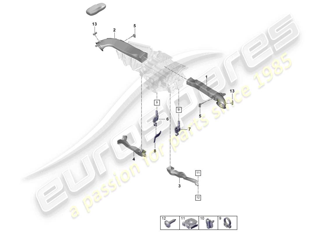 porsche 2025 (panamera 976) diagrama de piezas del tablero de instrumentos de la guía de aire del sistema de calefacción y aire acondicionado