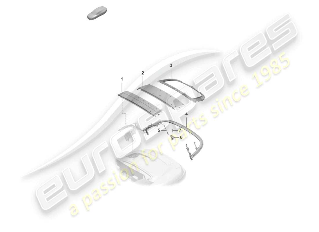 porsche 2020 (992-1 turbo / s) marco superior piezas individuales arco del techo diagrama de piezas