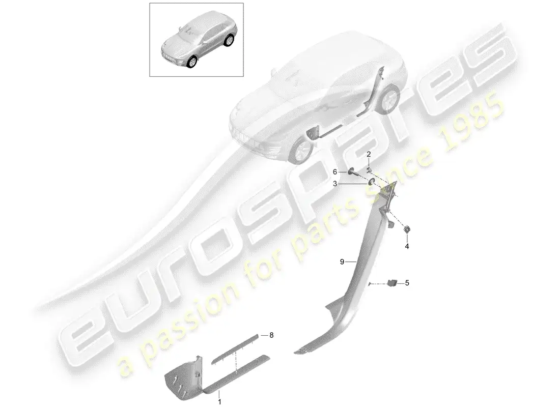 porsche 2016 (macan) recubrimiento diagrama de piezas