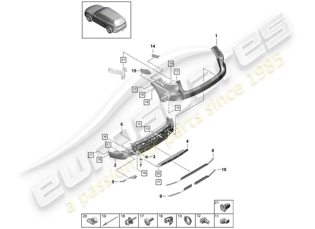 porsche 2019 (cayenne e3 9ya/9yb) parachoque diagrama de piezas