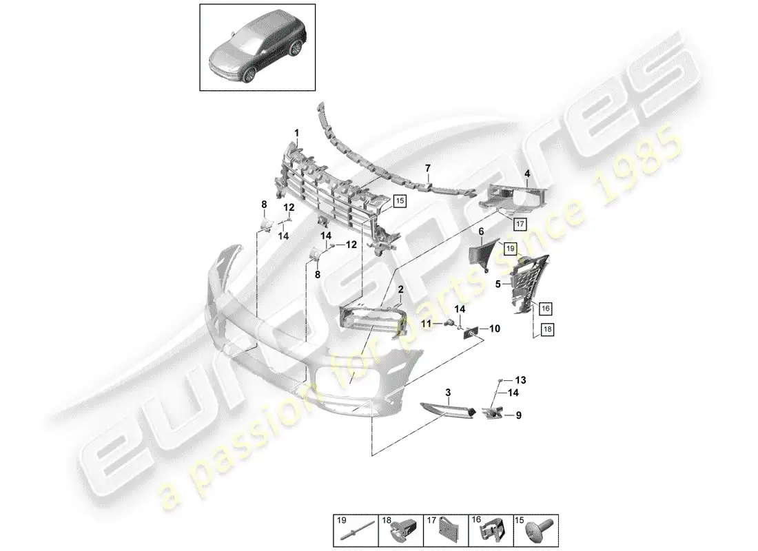 porsche 2019 (cayenne e3 9ya/9yb) parachoque diagrama de piezas