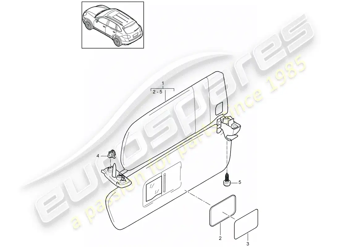 porsche 2013 (cayenne e2 92a) diagrama de piezas de las visores sun