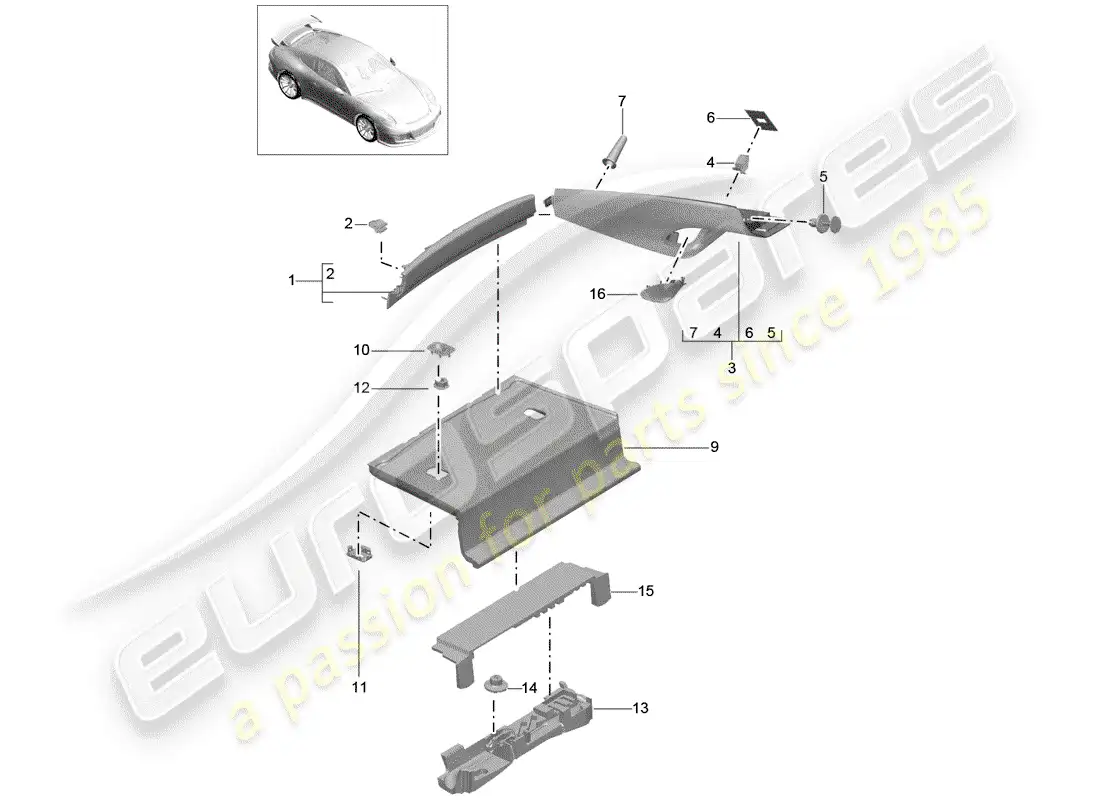 porsche 2016 (991-1 r/gt3/rs) adornos diagrama de piezas